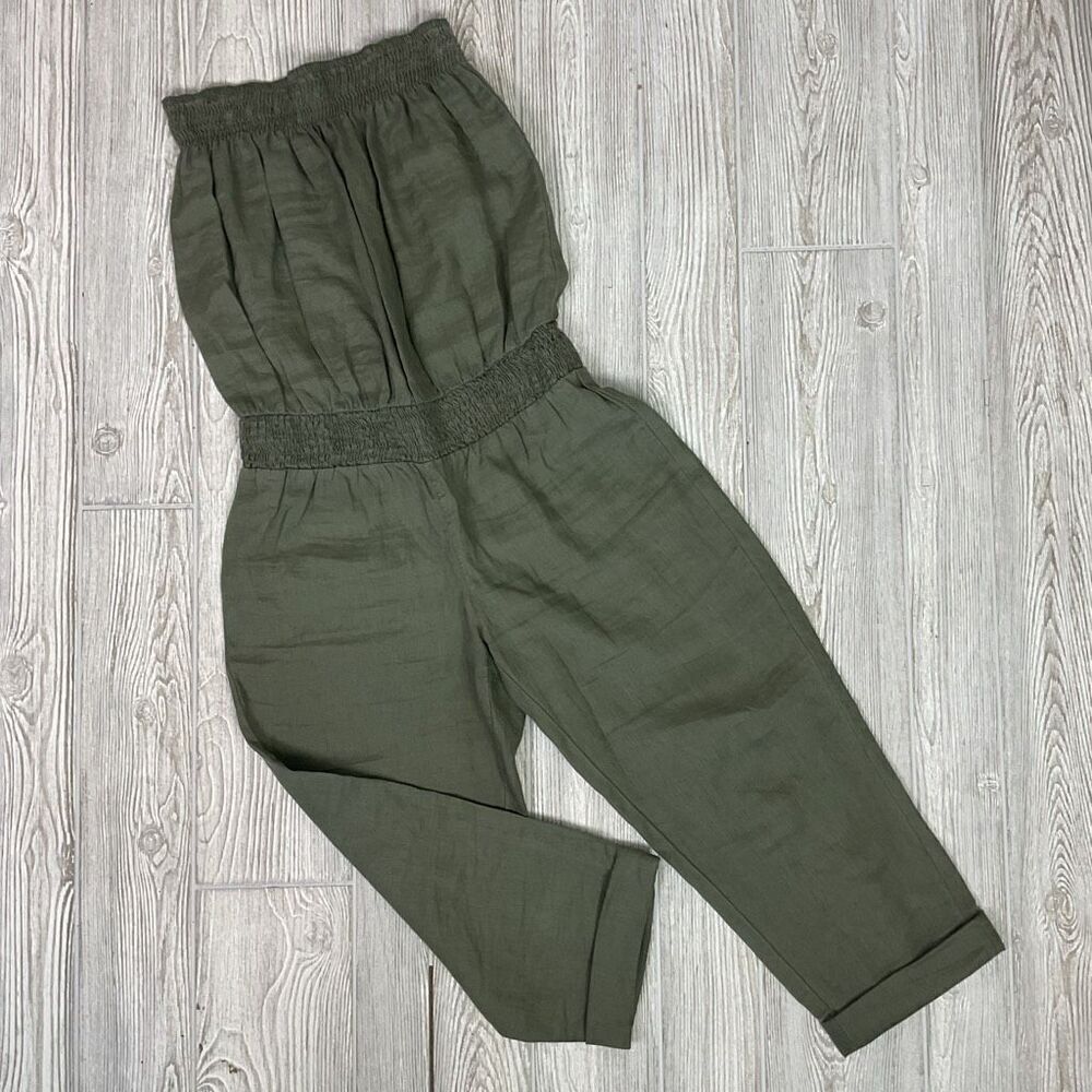 Calvin Klein Jeans Sleeveless Romper Olive Green Size Medium 100% Linen